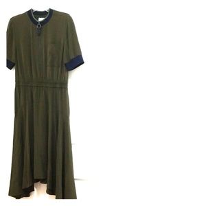 Half-Sleeve ZIp-Front Handkerchief-Hem Dress